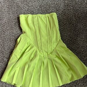 PrettyLittleThing Green Strapless Mini Dress Fit and Flare